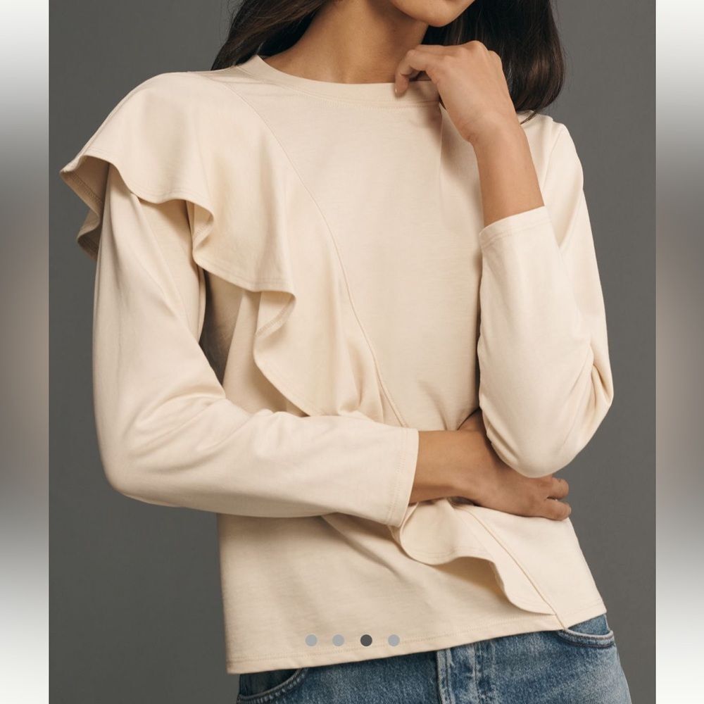 Nation Ltd Anthropologie Cream Farrah Asymmetrical Ruffle Top Casual Size M